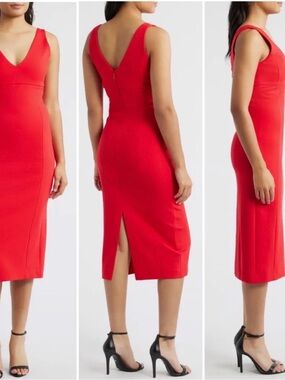 NWT Red Spanx V-Neck Ponte Shapewear Dress - Sleek Sleeveless